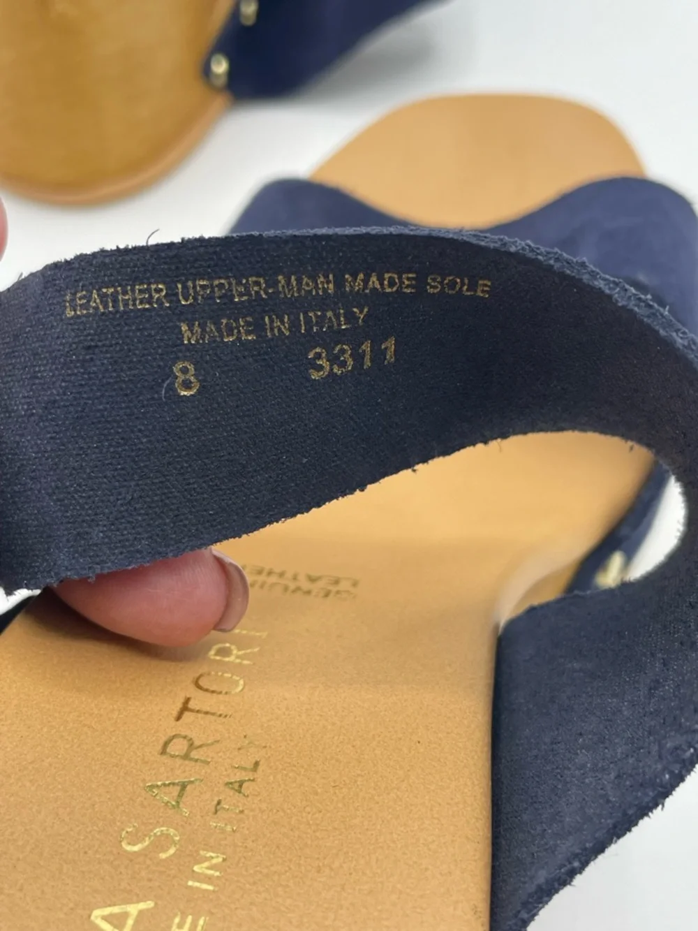Ilaria Sartori Classic Navy Suede Platform Chunky Heel Sandals.